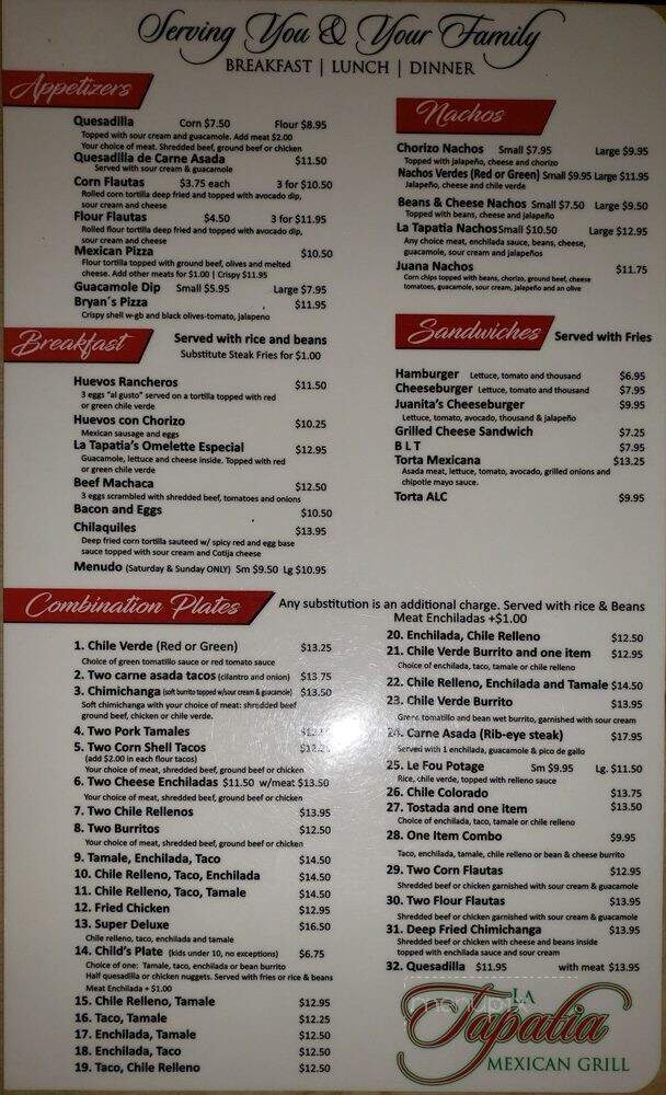 La Tapatia Mexican Grill - Bakersfield, CA menu_pic