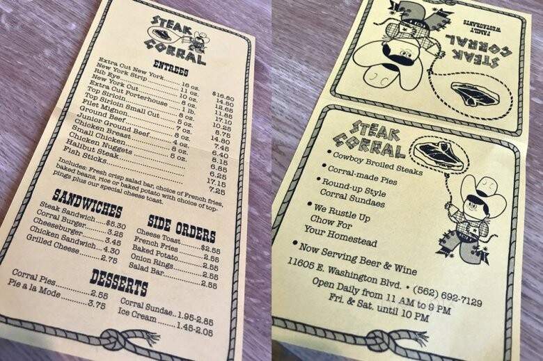 Steak Corral Restaurants - Whittier, CA menu_pic
