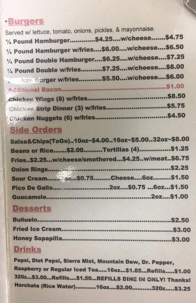 Fajitas Mexican Restaurant - Wiggins, CO menu_pic