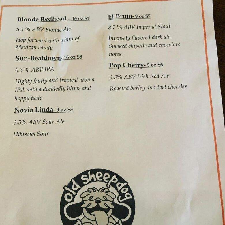 Old Sheep Dog Brewery - El Paso, TX menu_pic