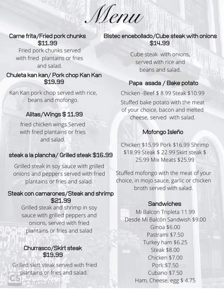 Desde Mi Balcon - Fayetteville, NC menu_pic