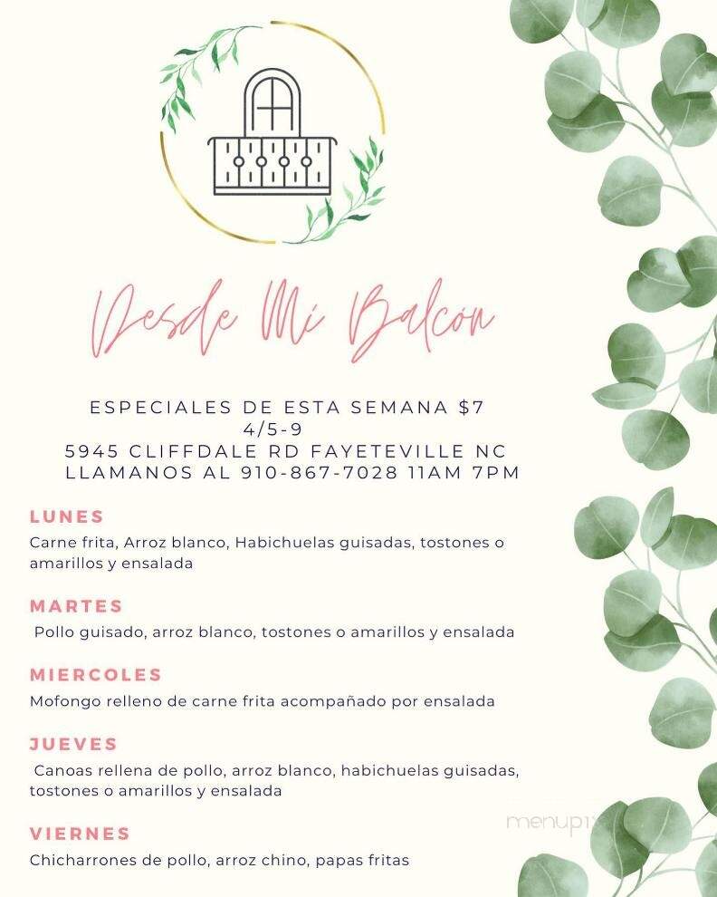 Desde Mi Balcon - Fayetteville, NC menu_pic
