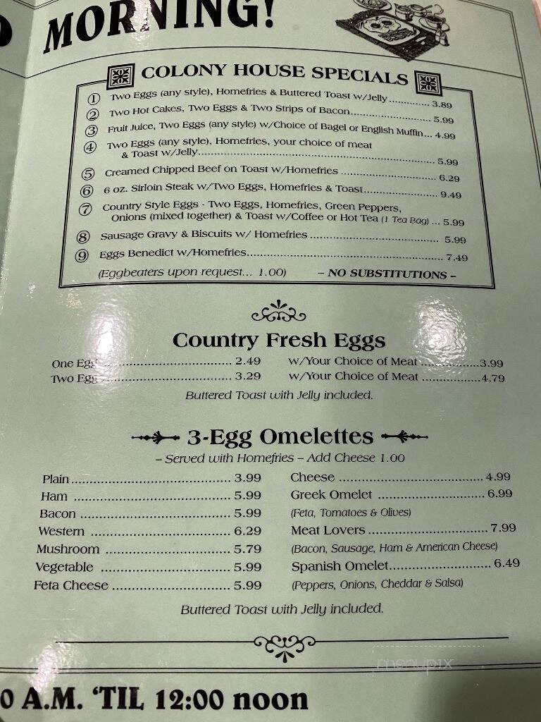 Colony House Restaurant - Mechanicsburg, PA menu_pic