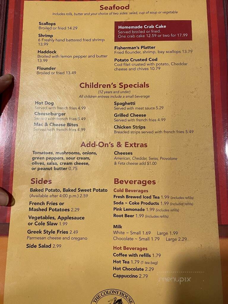 Colony House Restaurant - Mechanicsburg, PA menu_pic