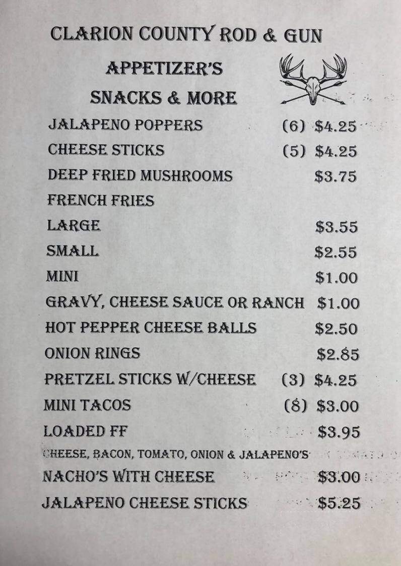Clarion County Rod & Gun Club - Knox, PA menu_pic
