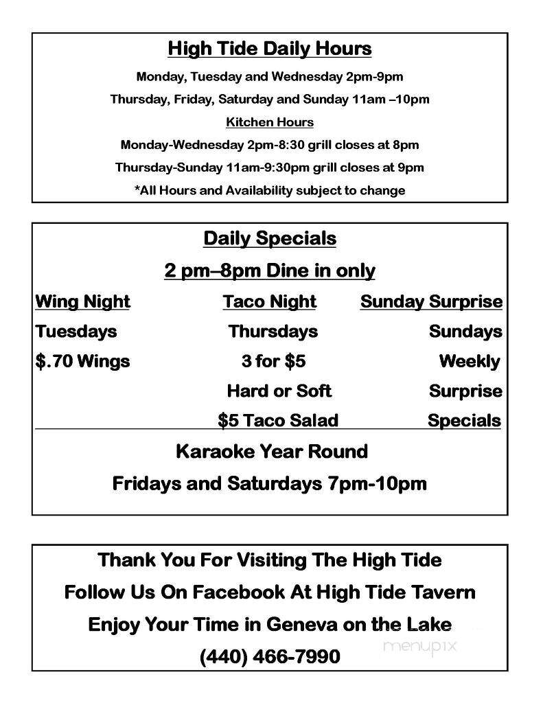 High Tide Tavern - Geneva, OH menu_pic