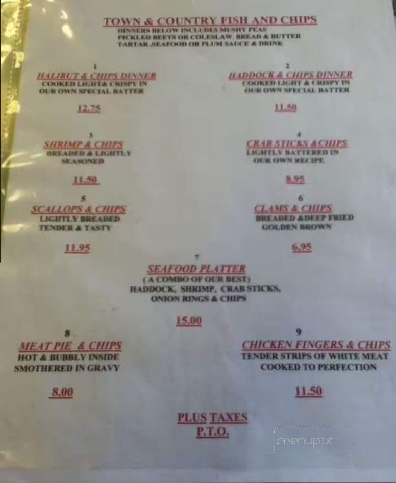 Town & Country Fish & Chips Restaurant - Grimsby, ON menu_pic