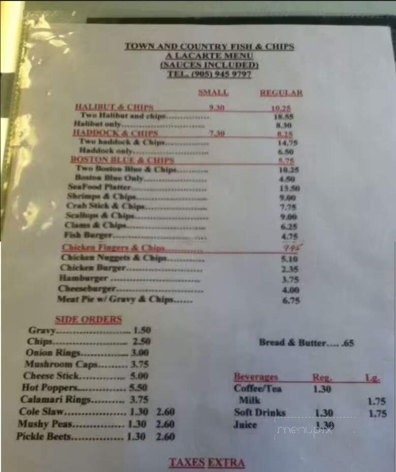 Town & Country Fish & Chips Restaurant - Grimsby, ON menu_pic
