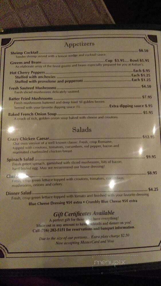 Kobans - Niagara Falls, NY menu_pic