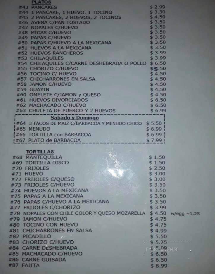 Boca Chica Cafe - Brownsville, TX menu_pic