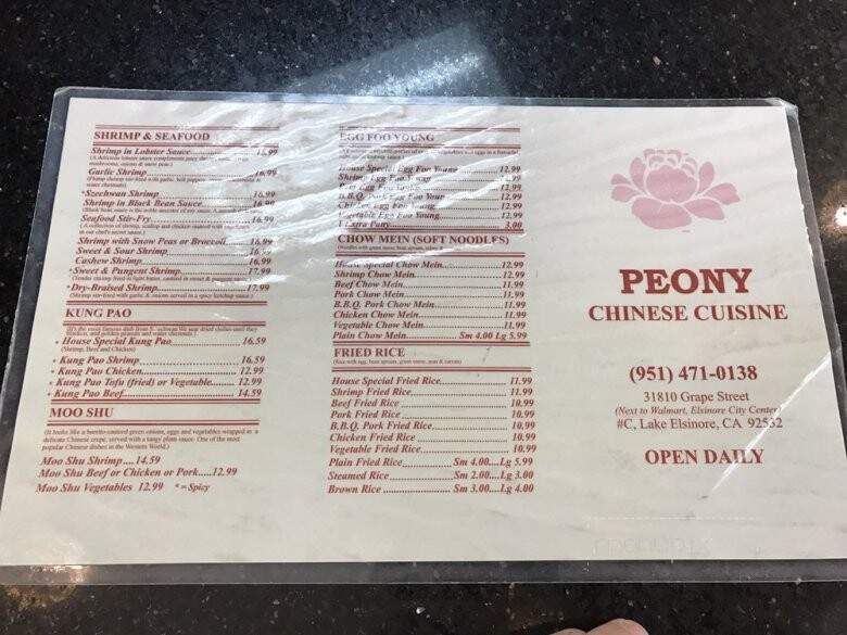 Peony Chinese Cuisine - Lake Elsinore, CA