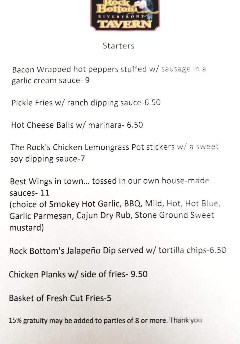 Rock Bottom Tavern - Lock Haven, PA menu_pic