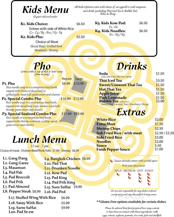 Vue's Thai Resturant - Manitowoc, WI menu_pic
