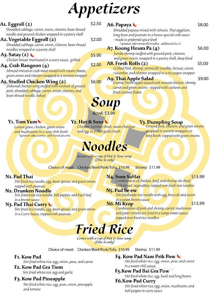 Vue's Thai Resturant - Manitowoc, WI menu_pic