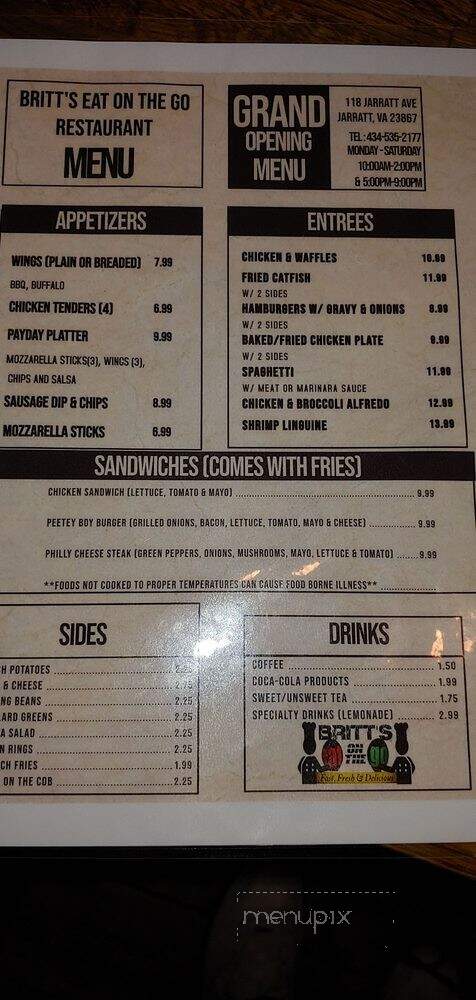Britt's Eat On the Go - Jarratt, VA menu_pic