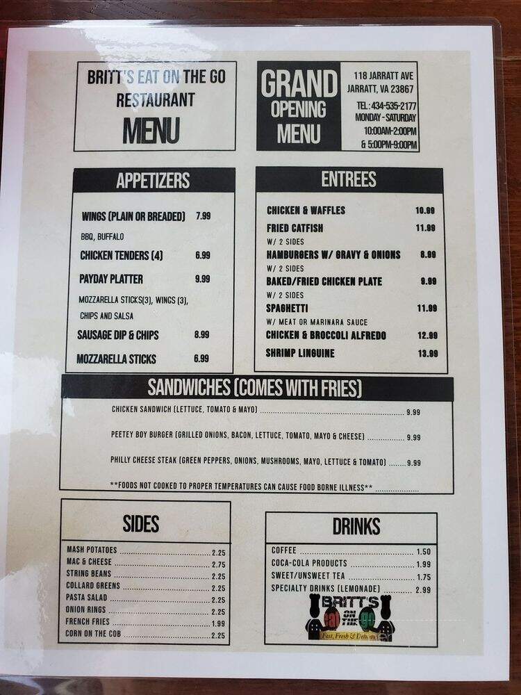 Britt's Eat On the Go - Jarratt, VA menu_pic