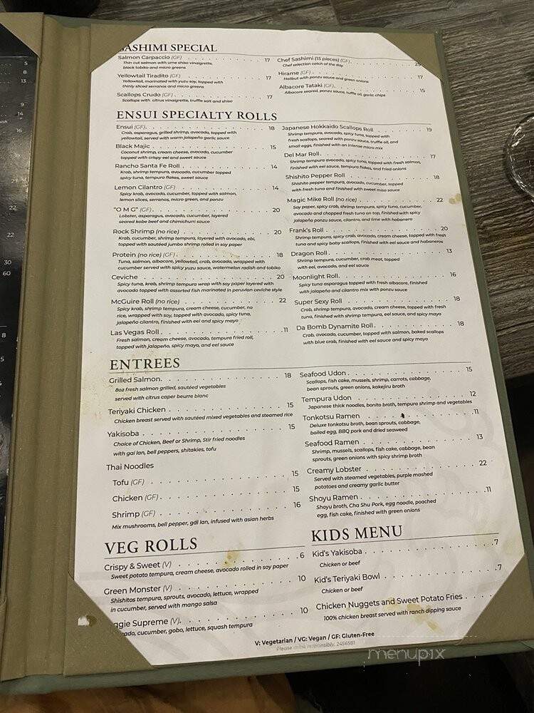 Ensui Sushi - Del Mar, CA menu_pic
