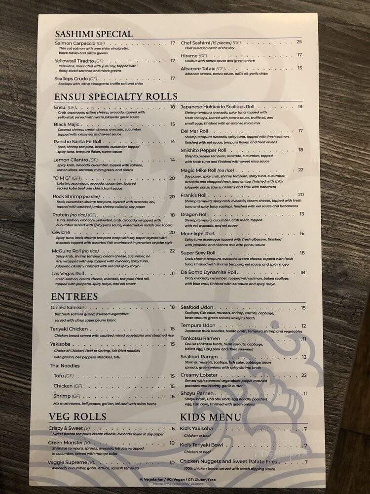 Ensui Sushi - Del Mar, CA menu_pic