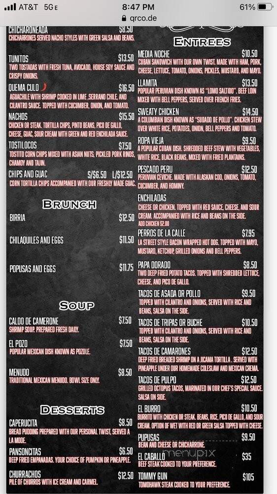 A La Seis - Ontario, CA menu_pic