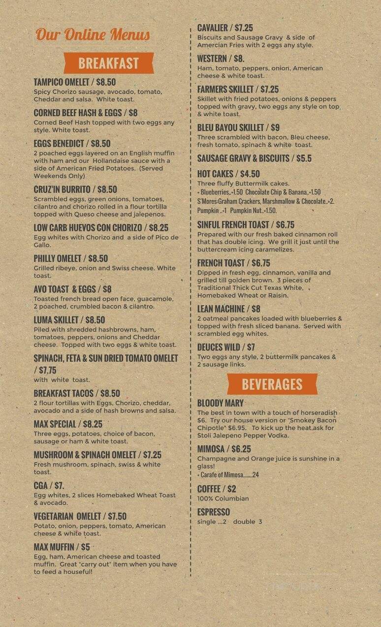 Cafe Max - Culver, IN menu_pic