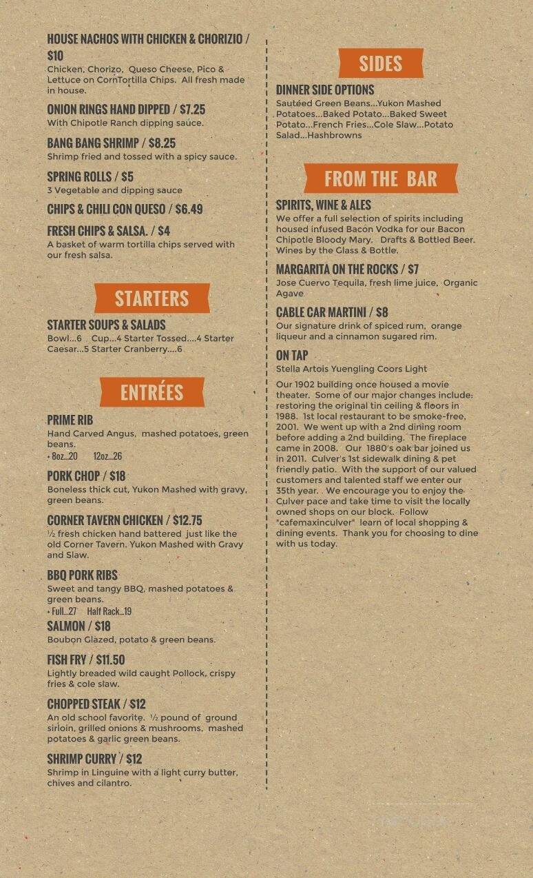 Cafe Max - Culver, IN menu_pic