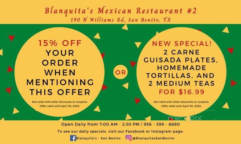 Blanquita's - San Benito, TX menu_pic