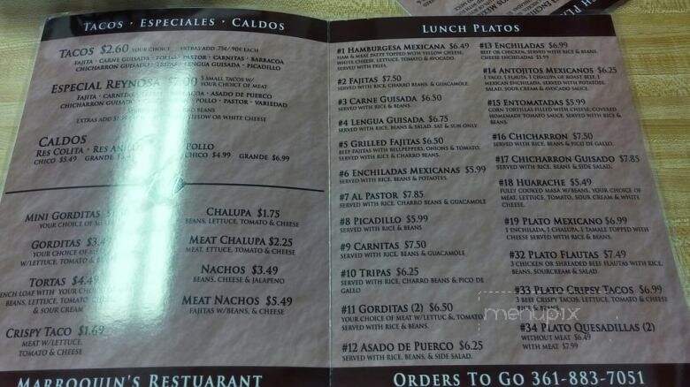 Marroquin Tortilla Factory & Restaurant - Corpus Christi, TX menu_pic