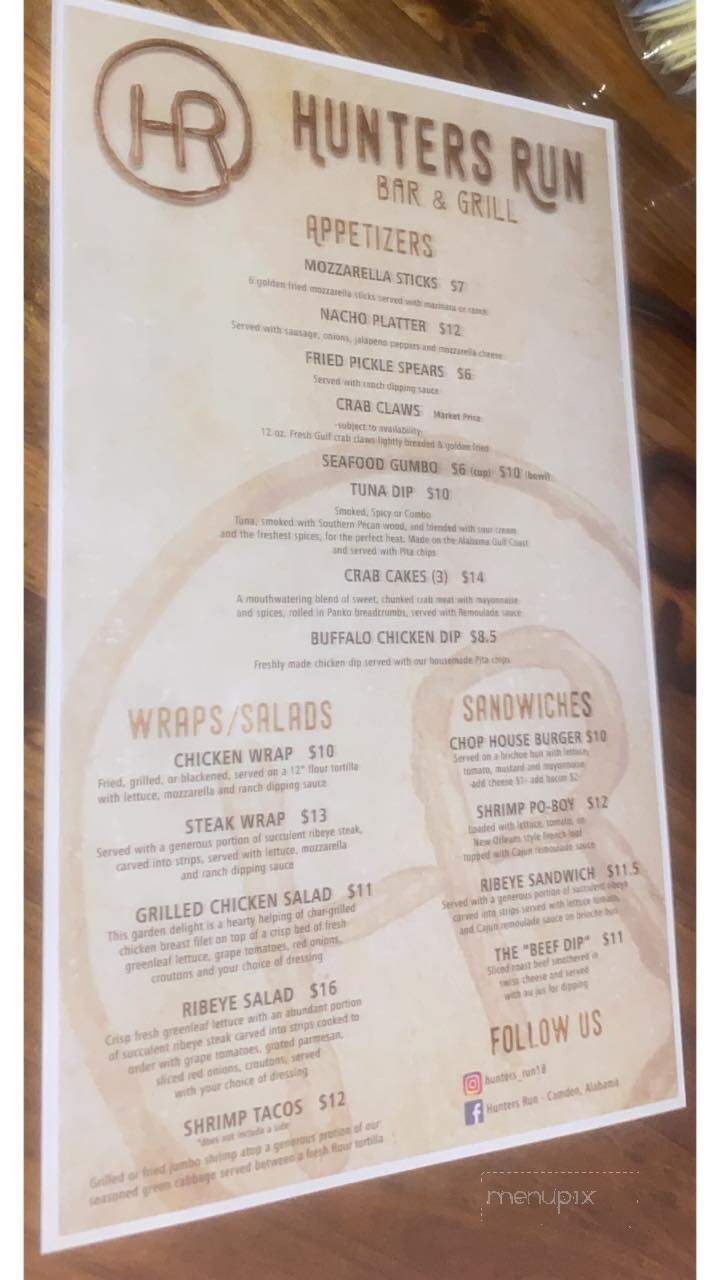 Hunters Run - Camden, AL menu_pic
