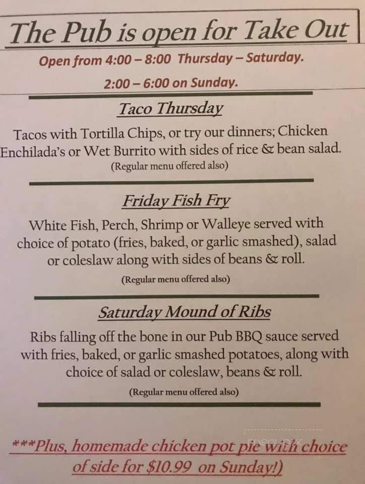 Village Pub - Chatham, MI menu_pic