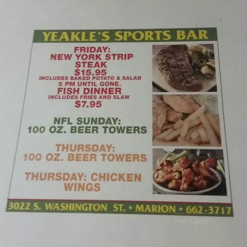 Yeakle's Sports Bar - Marion, IN menu_pic