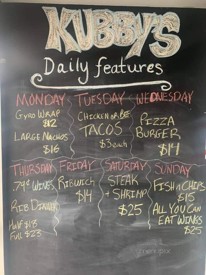 Kubby's Draft Bar & Grill - London, ON menu_pic