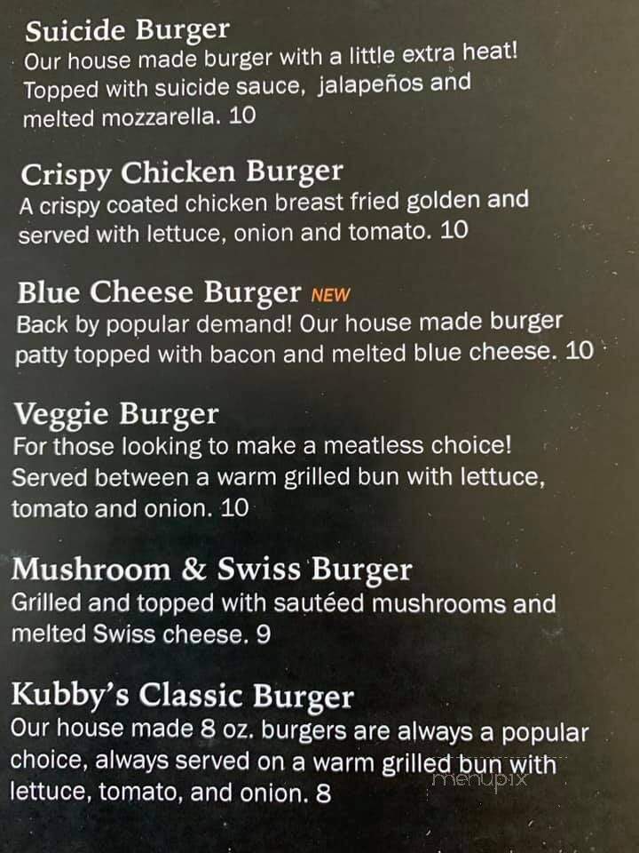 Kubby's Draft Bar & Grill - London, ON menu_pic