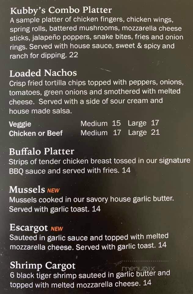 Kubby's Draft Bar & Grill - London, ON menu_pic