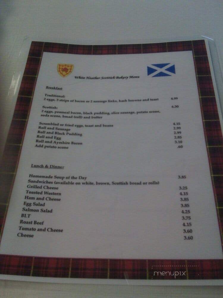 White Heather Scottish Bakery - Whitby, ON menu_pic