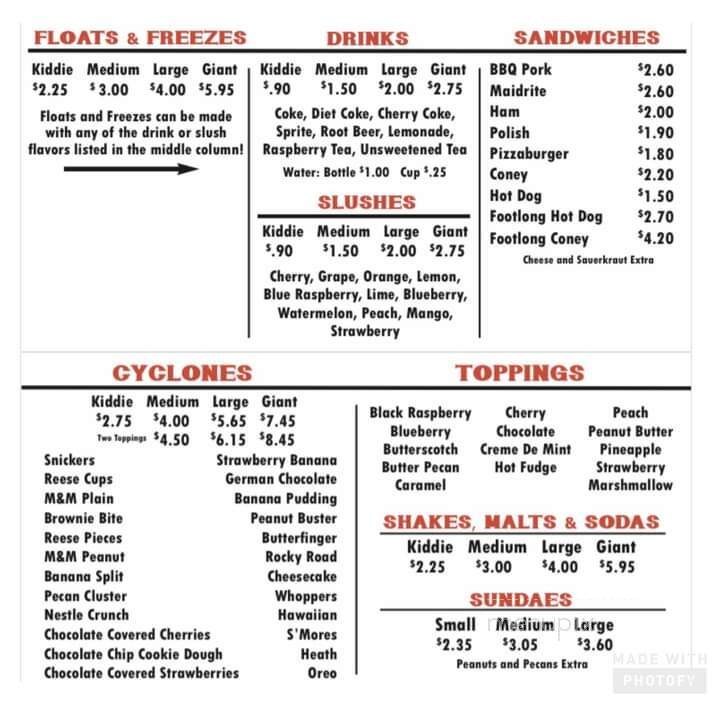 Hall's Old Fashioned Ice Cream - Fort Madison, IA menu_pic