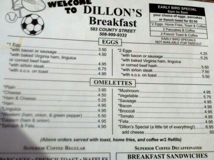 Dillon's Restaurant - New Bedford, MA menu_pic