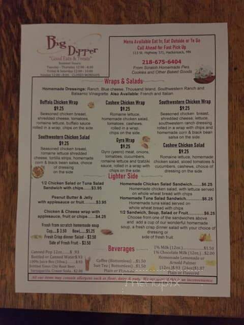 Big Dipper - Hackensack, MN menu_pic