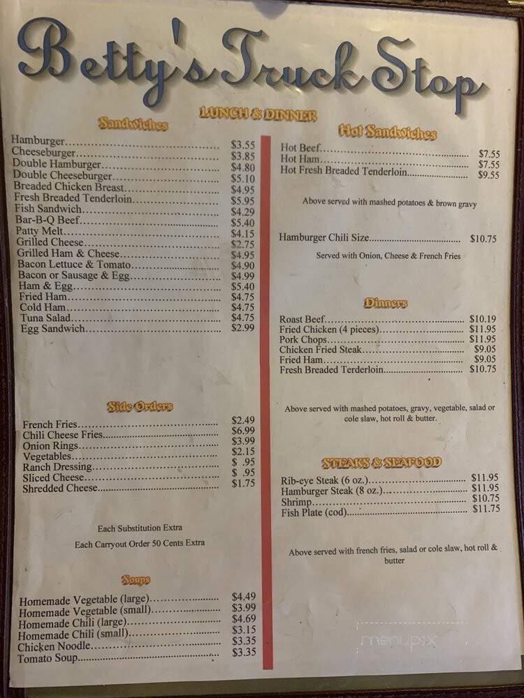 Betty's Truck Stop - Sweet Springs, MO menu_pic