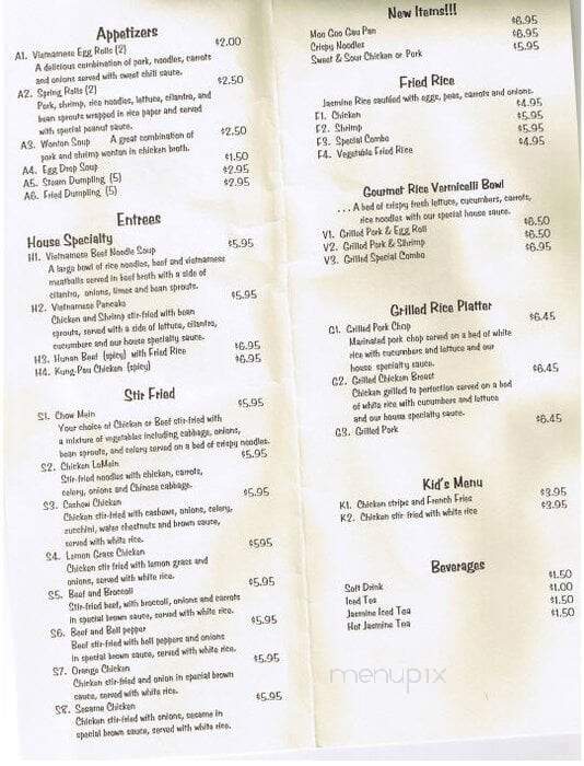 Asean Diner - Claremore, OK menu_pic
