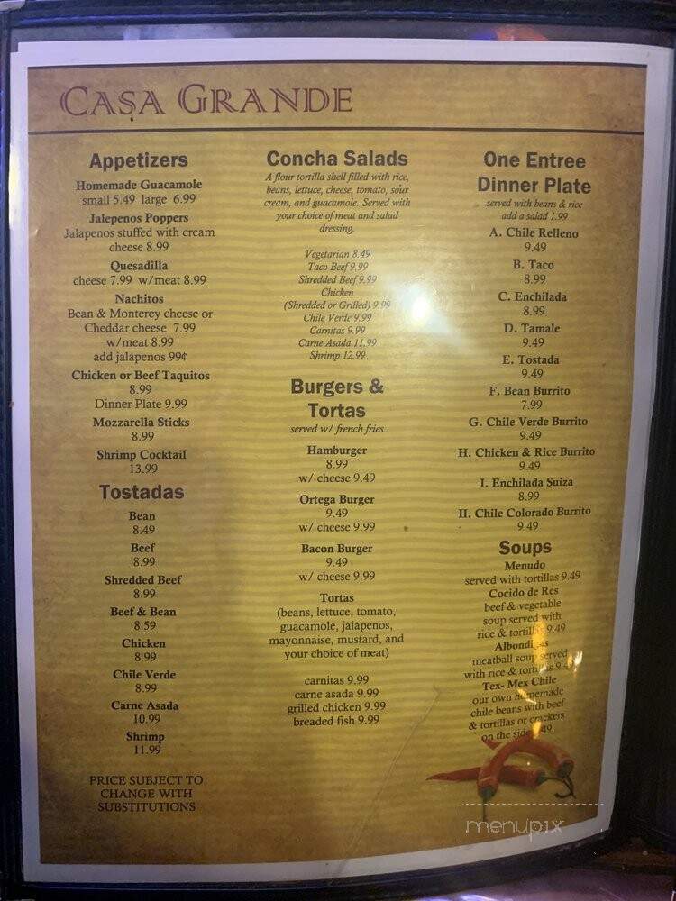 Casa Grande Restaurant - Visalia, CA menu_pic