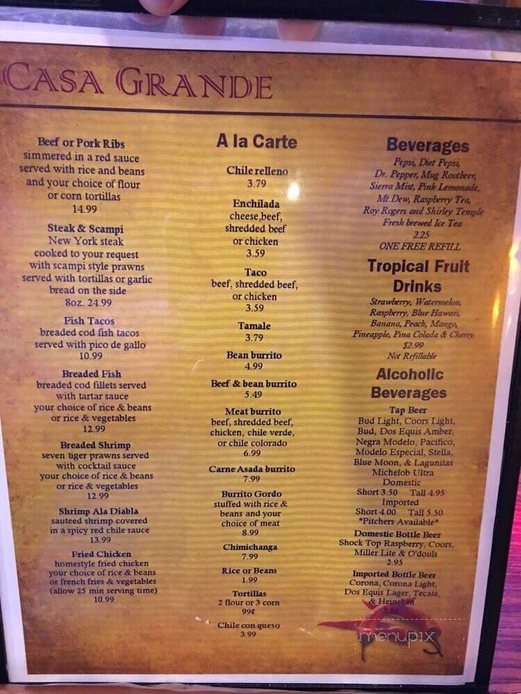 Casa Grande Restaurant - Visalia, CA menu_pic