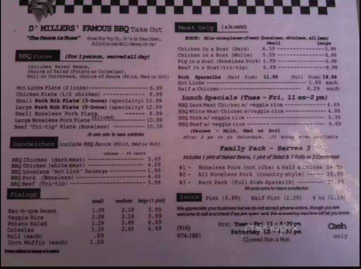 D'Miller's Famous BBQ - Carmichael, CA menu_pic