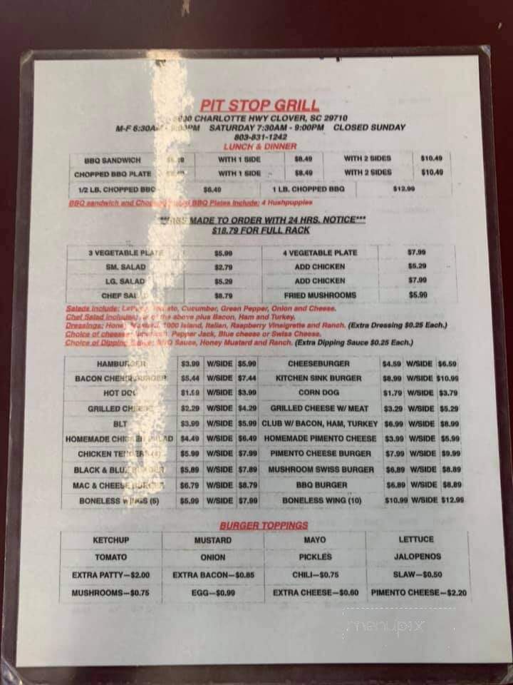 PitStop Grill - Clover, SC menu_pic