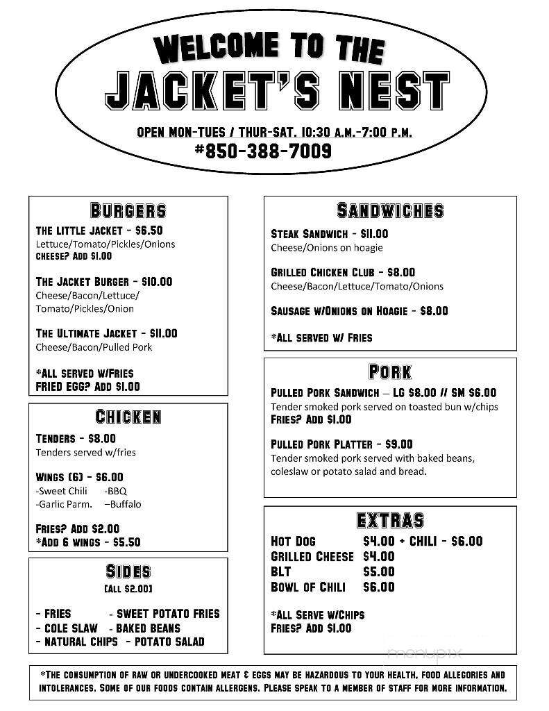 The Jacket's Nest - Vernon, FL menu_pic