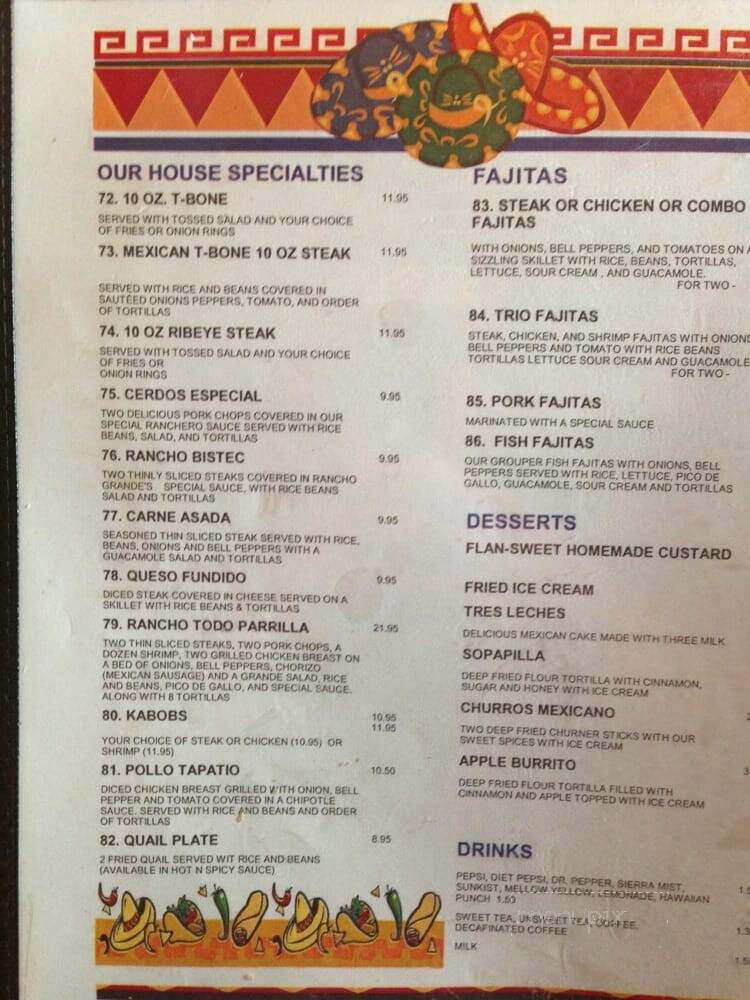 Ranchero Grande Grill - Andalusia, AL menu_pic