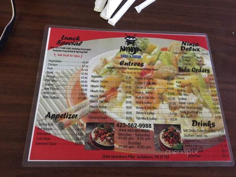 Ninja Grill & Sushi - Jacksboro, TN menu_pic