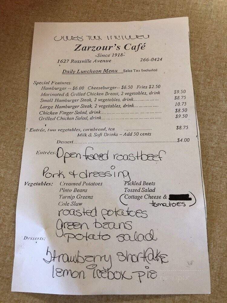 Zarzour's - Chattanooga, TN menu_pic