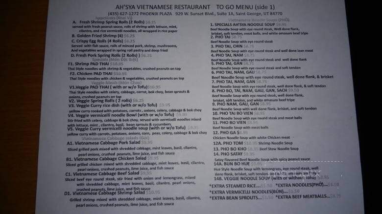 Ah'sya Vietnamese Restaurant - St George, UT menu_pic
