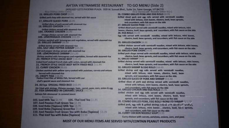 Ah'sya Vietnamese Restaurant - St George, UT menu_pic