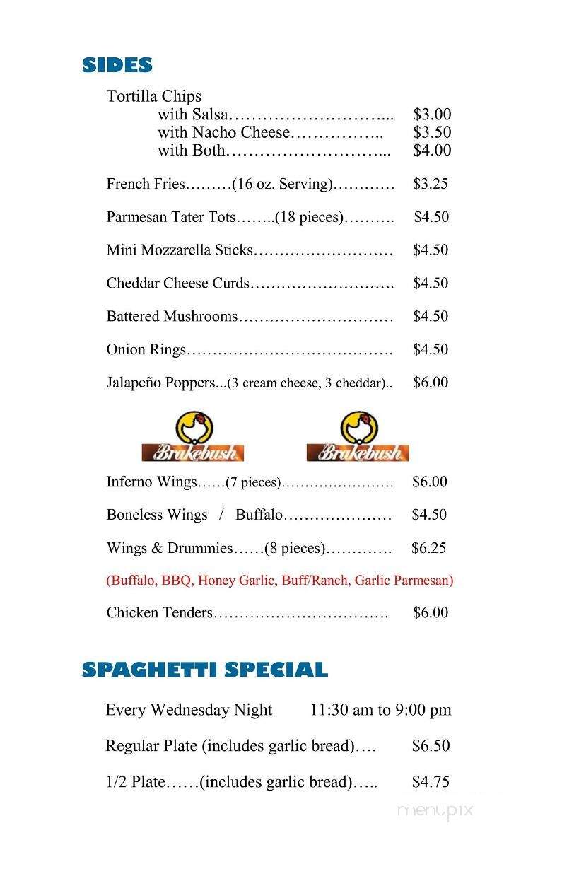 Pump Room - Green Bay, WI menu_pic